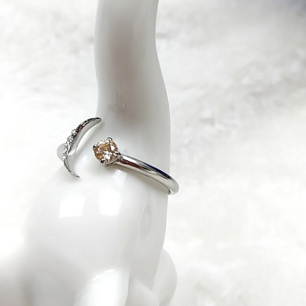 Crescent Moon Dainty Rhinestone Ring Celestial Galaxy Astrology Moon Child Ring - Picture 6 of 12